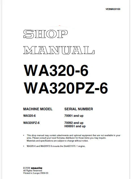 Komatsu WA320PZ-6 Wheel Loader Pdf Repair and Service Manual Sn H00051 and UP