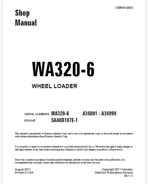 Komatsu WA480-5 Wheel Loader Pdf Repair and Service Manual Sn 80001 and UP