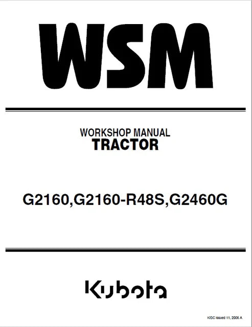 Kubota G2160, G2160-R48S, G2460G Front Mower Lawn Garden Tractor Pdf Repair and Service Manual