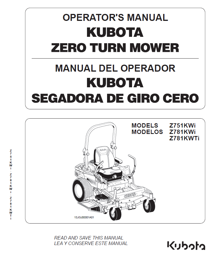 Kubota Z781KWTI Zero Turn Mower Pdf Operator's Manual