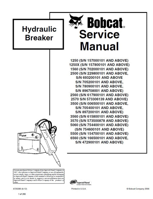 Bobcat 1250, 1250X, 1560, 2500, 2560, 2570, 3500, 3560, 3570, 5060, 5500, 6560 Service Manual