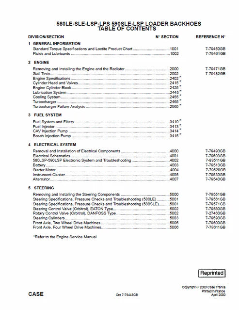 Case 580LE, 580SLE, 580LSP, 580LPS, 590SLE, 580LSP Loader Backhoes Pdf Repair and Service Manual