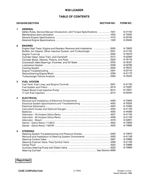 Case W30 Wheel Loader Pdf Repair and Service Manual (Pb. No. 8-70330)