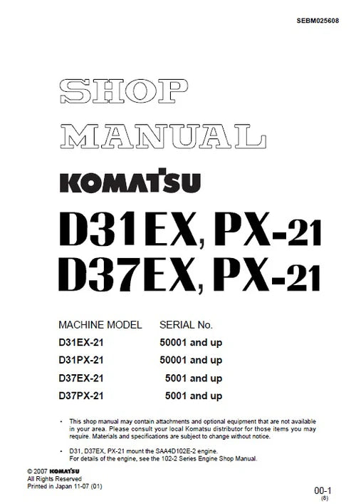 Komatsu D37EX-21, D37PX-21 Bulldozer Pdf Repair and Service Manual