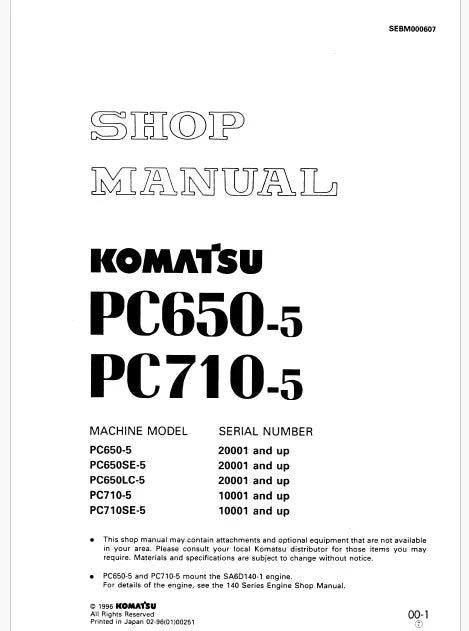 Komatsu PC710-5, PC710SE-5 Hydraulic Excavator Pdf Repair and Service Manual Sn 10001 and UP