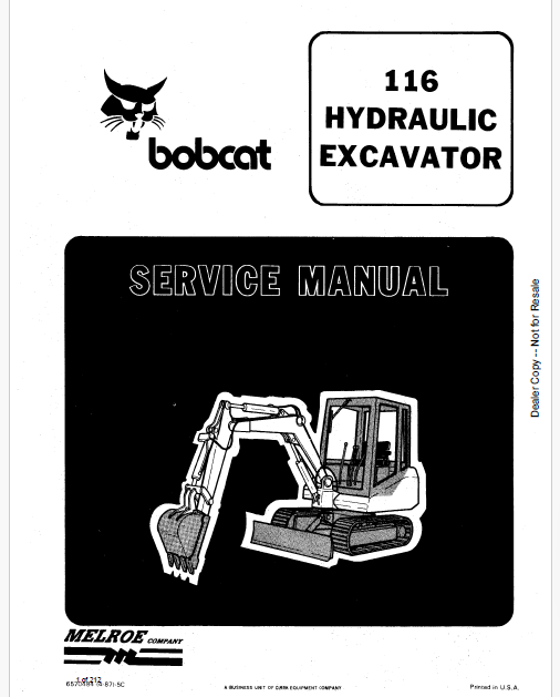 Bobcat 116 Hydraulic Excavator Pdf Repair and Service Manual