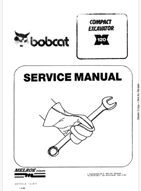 Bobcat 120 Compact Excavator Pdf Repair and Service Manual