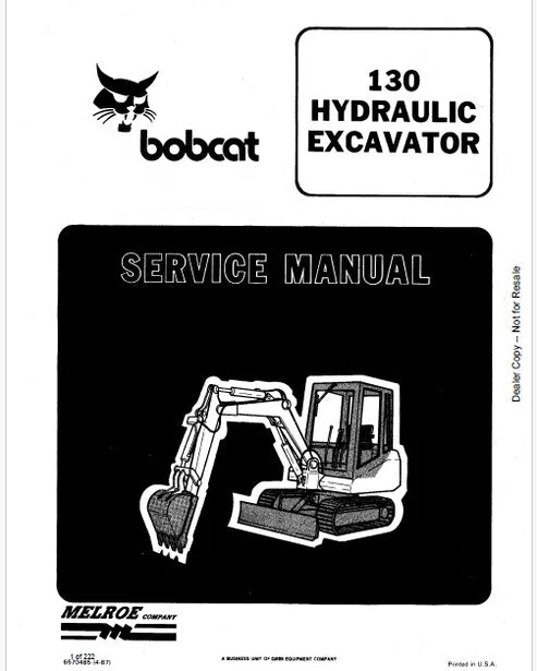 Bobcat 130 Hydraulic Excavator Pdf Repair and Service Manual