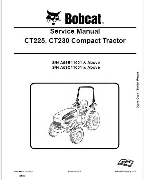 Bobcat CT225, CT230 Compact Tractor Pdf Repair and Service Manual