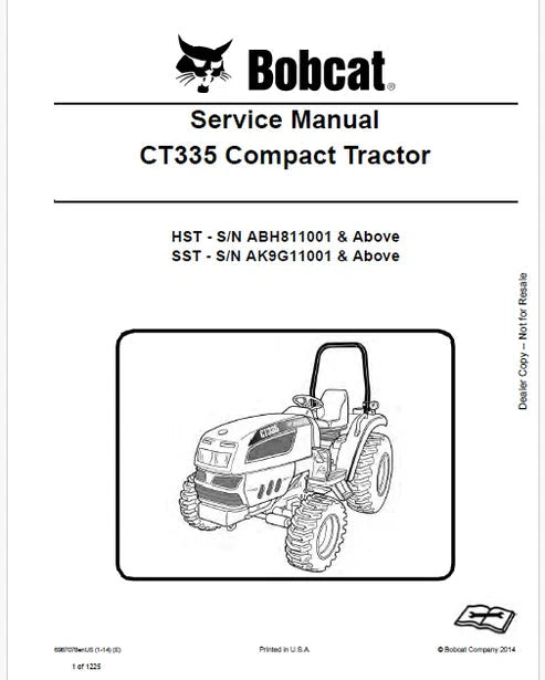 Bobcat CT335 HST Compact Tractor Pdf Repair and Service Manual