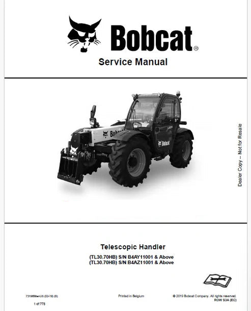 Bobcat TL30.70HB Telescopic Handler Pdf Repair and Service Manual (Pb no. 7319658enUS)