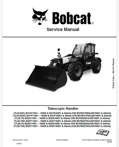 Bobcat TL34.65C, TL34.65XC, TL35.70, TL35.70X, TL38.70, TL38.70X Telescopic Handler Pdf Repair and Service Manual