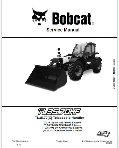 Bobcat TL35.70, TL35.70X Telescopic Handler Pdf Repair and Service Manual