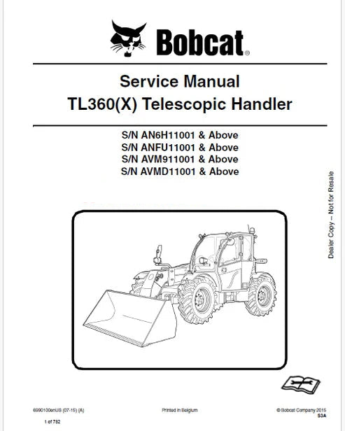 Bobcat TL360(X) Telescopic Handler Pdf Repair and Service Manual