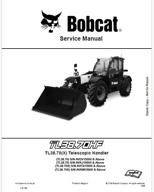 Bobcat TL38.70 Telescopic Handler Pdf Repair and Service Manual (Pb no. 7311032enUS)