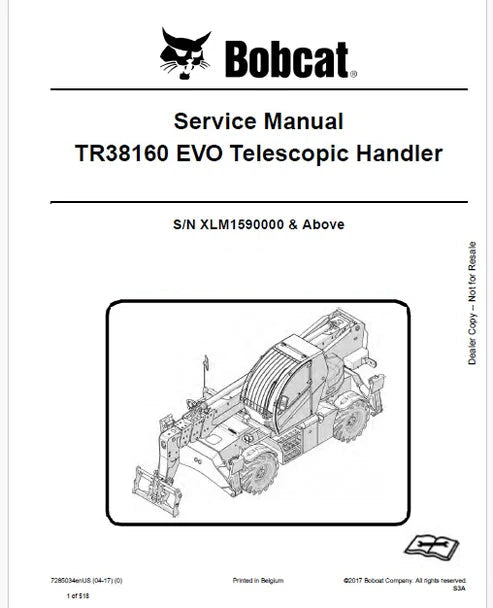 Bobcat TR38160 EVO Telescopic Handler Pdf Repair and Service Manual (Pb no. 7285034enUS)