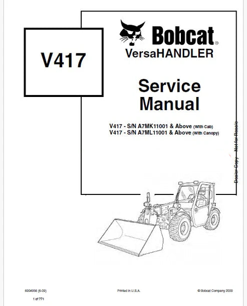 Bobcat V417 Telescopic Handler Pdf Repair and Service Manual (Pb no. 6904956)