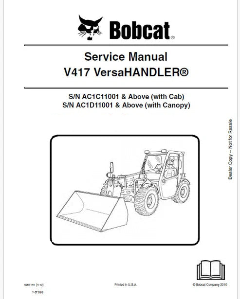 Bobcat V417 Telescopic VersaHANDLER Pdf Repair and Service Manual (Pb no. 6987144)