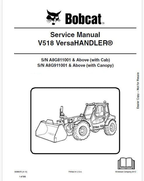 Bobcat V518 Telescopic VersaHANDLER Pdf Repair and Service Manual (Pb no. 6986676)