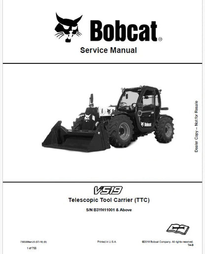 Bobcat V519 Telescopic Tool Carrier Pdf Repair and Service Manual (Pb no. 7303209enUS)