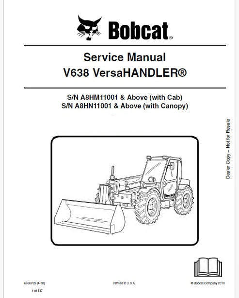 Bobcat V638 Telescopic VersaHANDLER Pdf Repair and Service Manual (Pb no. 6986763)