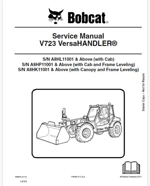 Bobcat V723 Telescopic VersaHANDLER Pdf Repair and Service Manual (Pb no. 6986675)