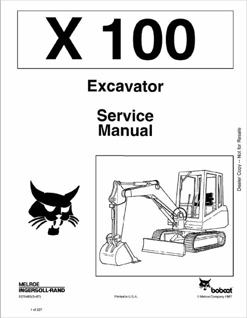 Bobcat X100 Excavator Pdf Repair and Service Manual