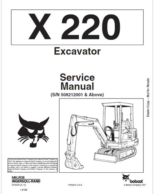 Bobcat X220 Excavator Pdf Repair and Service Manual