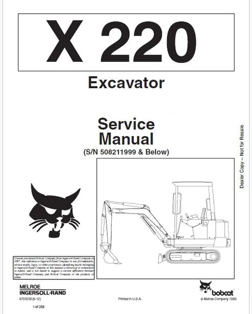 Bobcat X220 Excavator Pdf Repair and Service Manual