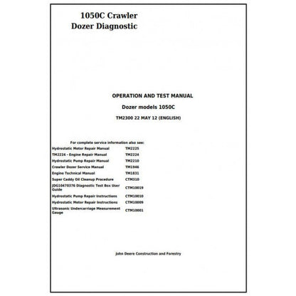 John Deere 1050C Crawler Dozer Pdf Diagnostic, Operation and Tests Service Manual TM2300