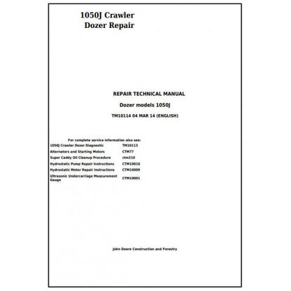 John Deere 1050J Crawler Dozer Pdf Technical Repair Service Manual TM10114