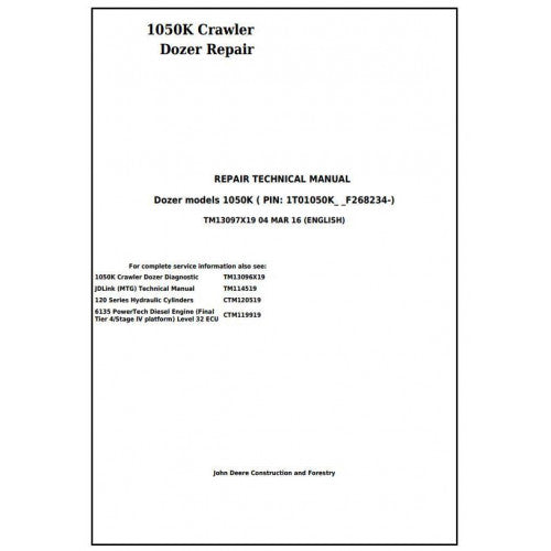 John Deere 1050K Crawler Dozer Pdf Technical Repair Service Manual TM13097X19
