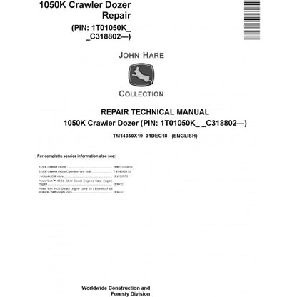 John Deere 1050K Crawler Dozer Pdf Technical Repair Service Manual TM14350X19