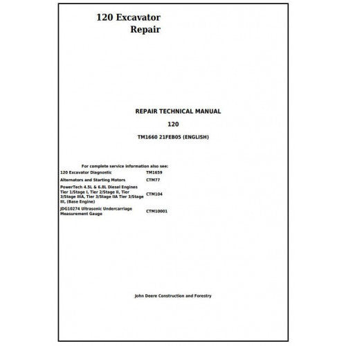 John Deere 120 Excavator Pdf Technical Repair Service Manual TM1660