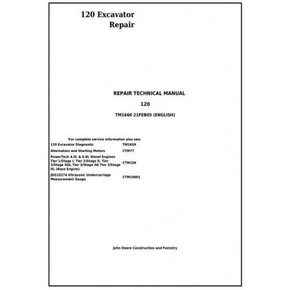 John Deere 120 Excavator Pdf Technical Repair Service Manual TM1660
