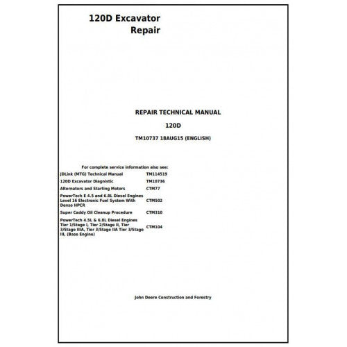 John Deere 120D Excavator Pdf Technical Repair Service Manual TM10737