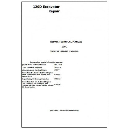 John Deere 120D Excavator Pdf Technical Repair Service Manual TM10737