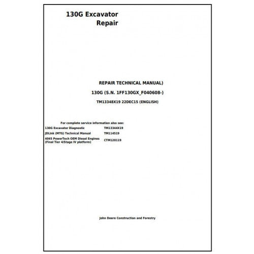 John Deere 130G Excavator Pdf Technical Repair Service Manual TM13348X19