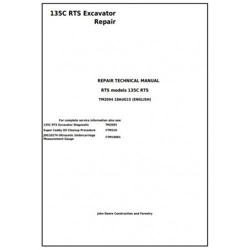 John Deere 135C RTS Excavator Pdf Technical Repair Service Manual TM2094