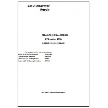 John Deere 135D RTS Excavator Pdf Technical Repair Service Manual TM10743