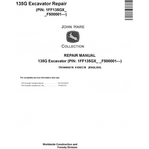 John Deere 135G Excavator Pdf Technical Repair Service Manual TM14054X19