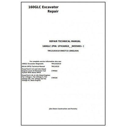 John Deere 160GLC Excavator Pdf Technical Repair Service Manual TM13193X19