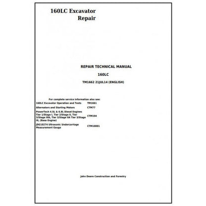 John Deere 160LC Excavator Pdf Technical Repair Service Manual TM1662