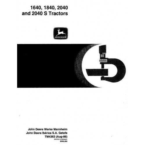 John Deere 1640, 1840, 2040, 2040S Tractors Pdf Technical Service Manual TM4363