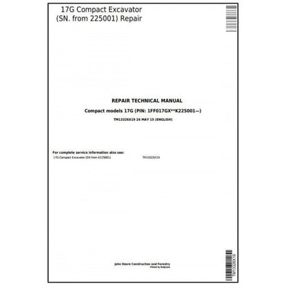 John Deere 17G Compact Excavator Pdf Technical Repair Service Manual TM13326X19