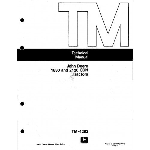 John Deere 1830 and 2120 Tractor Pdf Technical Repair Manual TM4282