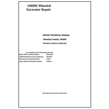 John Deere 190DW Wheeled Excavator Pdf Technical Repair Service Manual TM10543