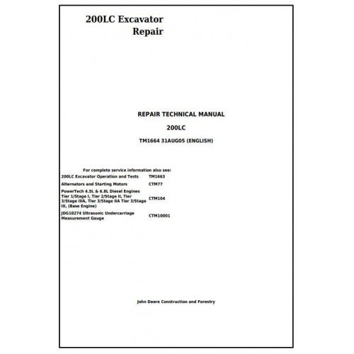 John Deere 200LC Excavator Pdf Technical Repair Service Manual TM1664