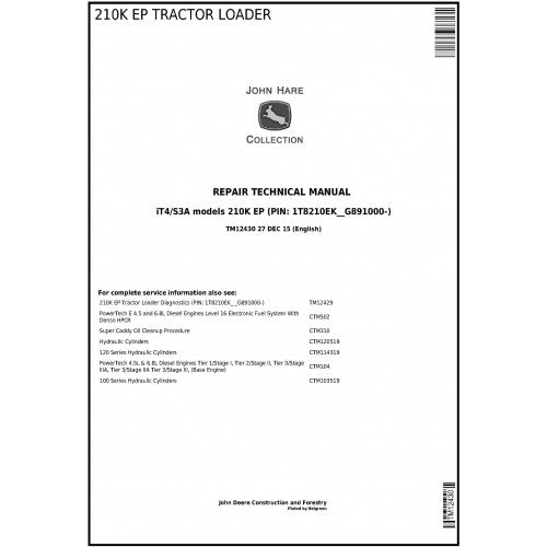 John Deere 210K EP Tractor Loader Pdf Technical Repair Service Manual TM12430