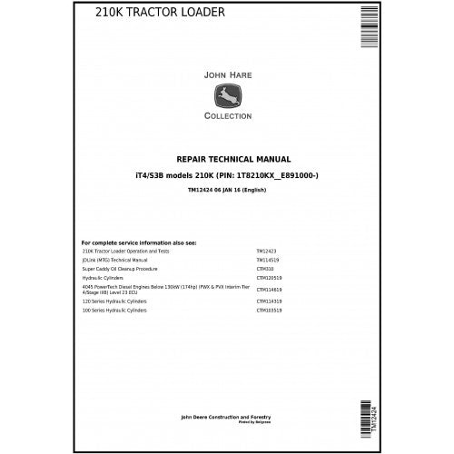 John Deere 210K Tractor Loader Pdf Technical Repair Service Manual TM12424